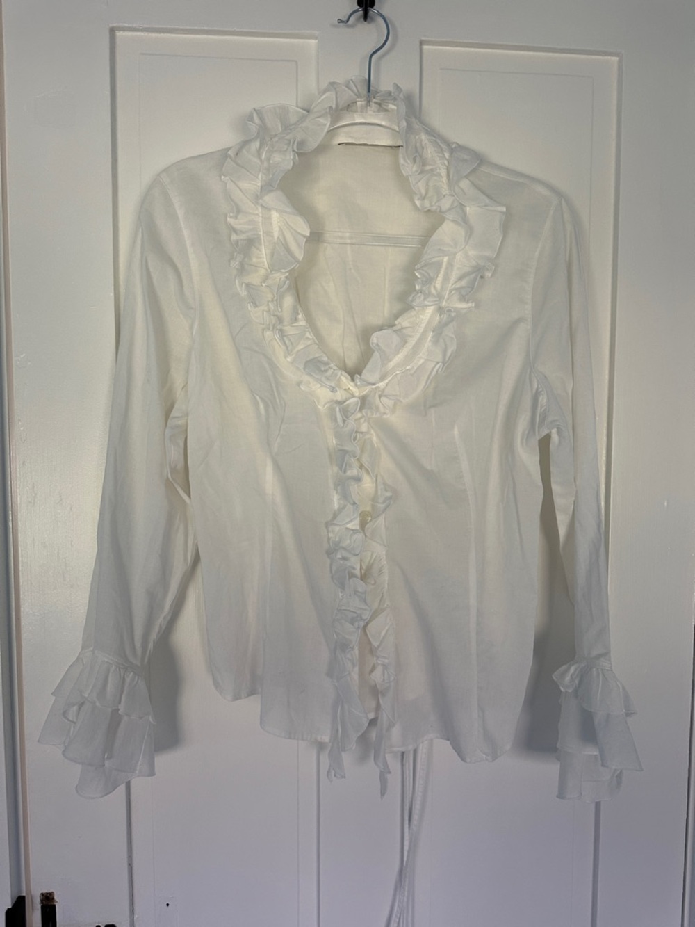 Anne Fontaine White Ruffle-Front Blouse